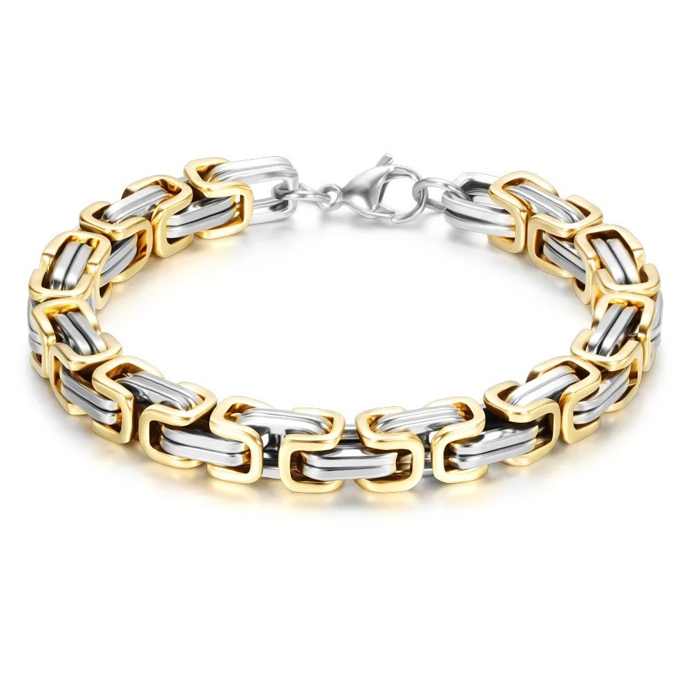 Silver Gold Black Tone Square Byzantine Stainless Steel Bracelet Mens Boys Chain