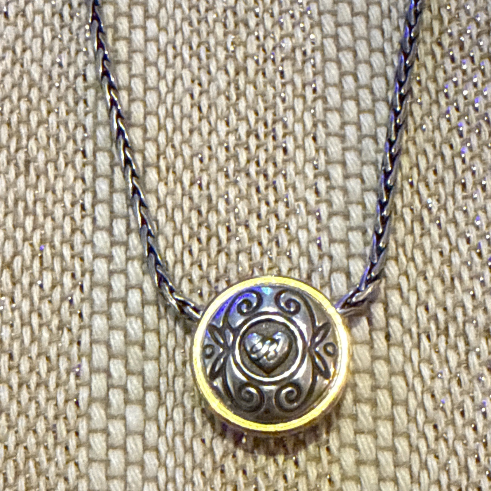 Brighton Silver Tone Chain Necklace Blue Swarovski Crystal Charm Gold Accents