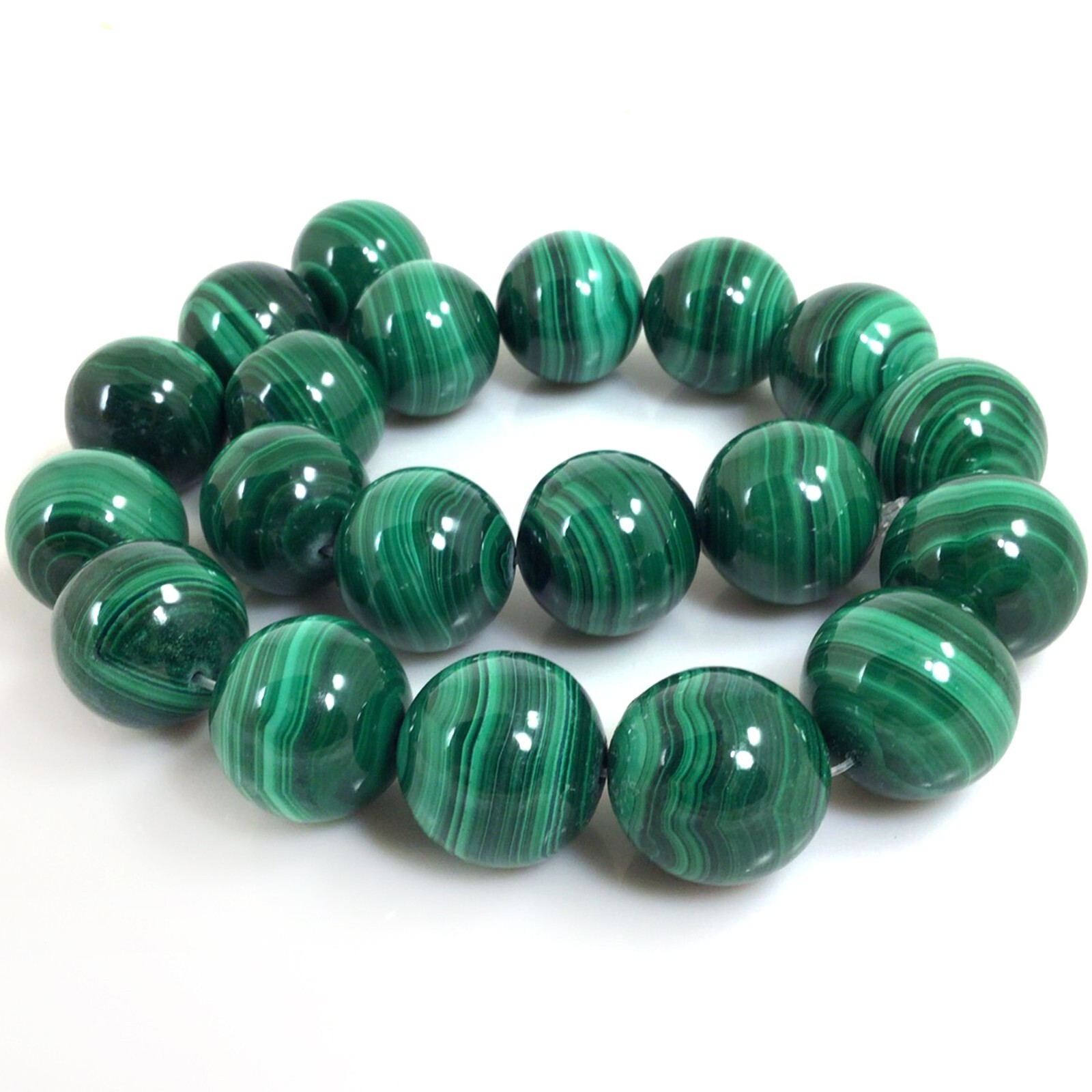 Grade AAA 20mm Natural Malachite Round Spacer Loose Beads Deep Green 15″ strands