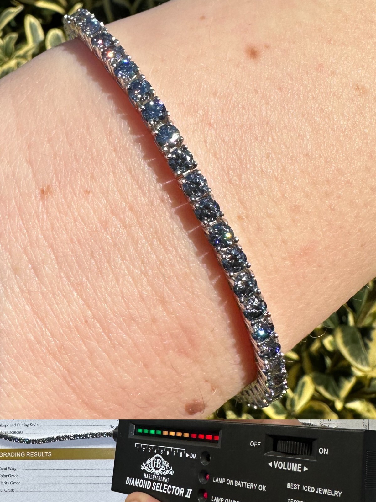Real Iced Blue Gray MOISSANITE 3mm Tennis Bracelet 925 Silver Passes Tester