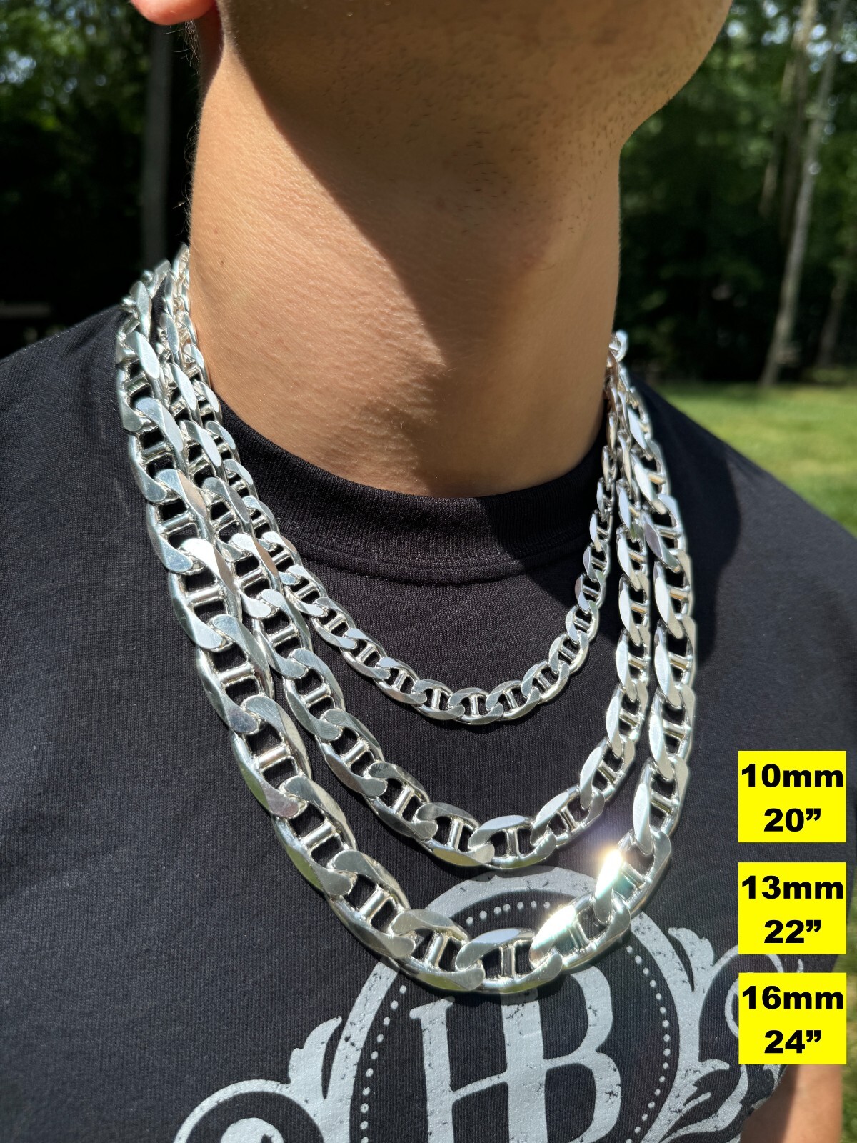 Real Solid 925 Sterling Silver Mariner Link Chain Or Bracelet ITALY 3-12mm Mens
