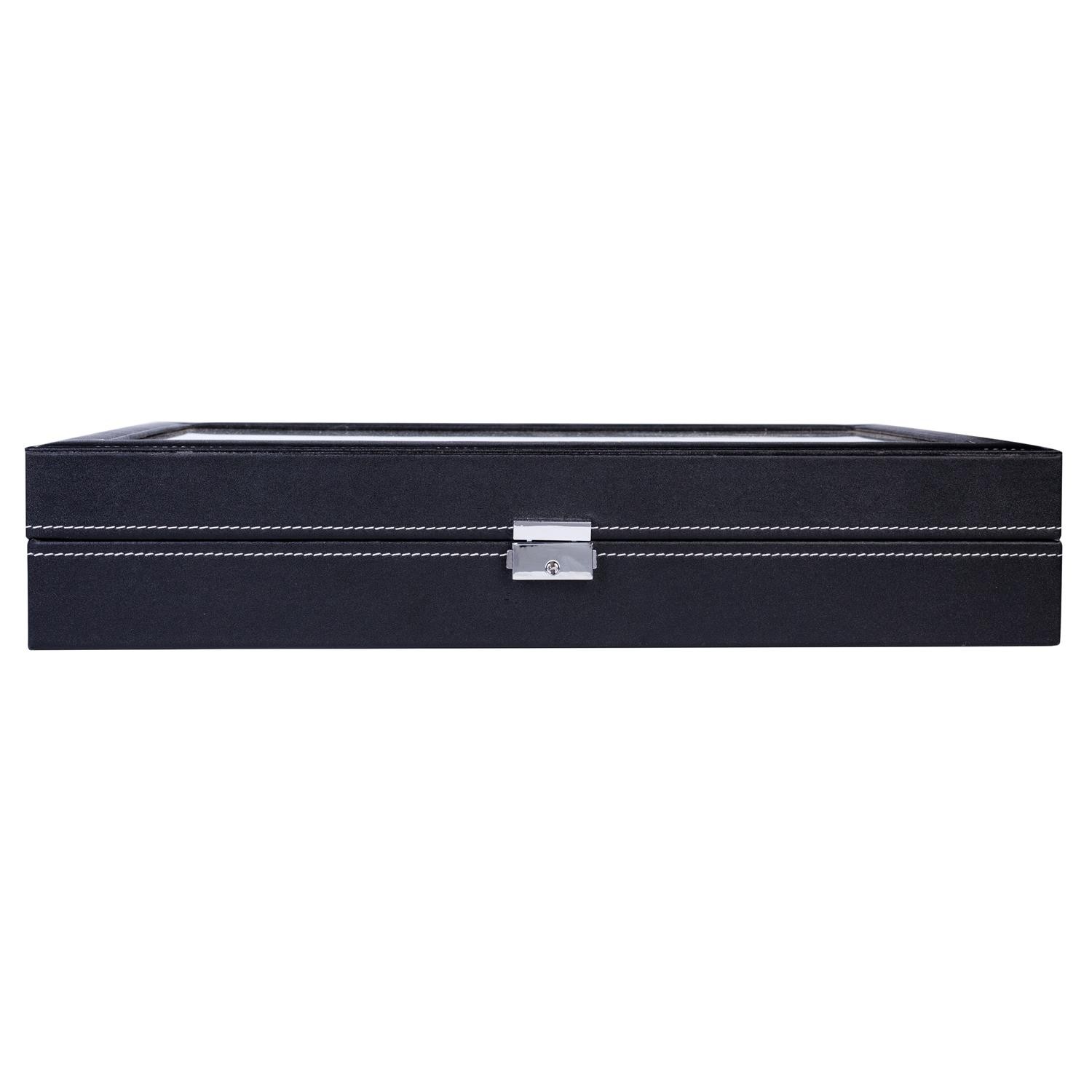 24 Slots Watch Box PU Leather Watch Case Organizer Display Watch Cabinet Black