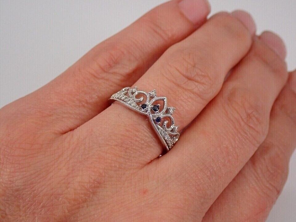 Round Cut Simulated Diamond Gorgeous Crown Wedding Ring 14K White Gold Plated