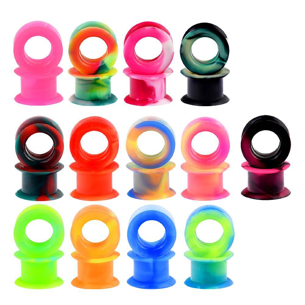 50Pcs Thick Silicone Ear Gauges Kit Soft Flesh Tunnels Ear Plugs Piercing 2g-1″