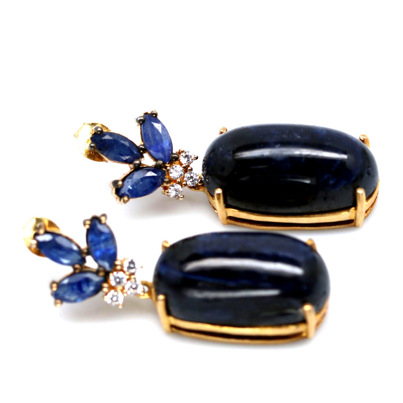925 Sterling Silver 12 x 23 MM. Blue Sapphire Cubic Zirconia Earrings