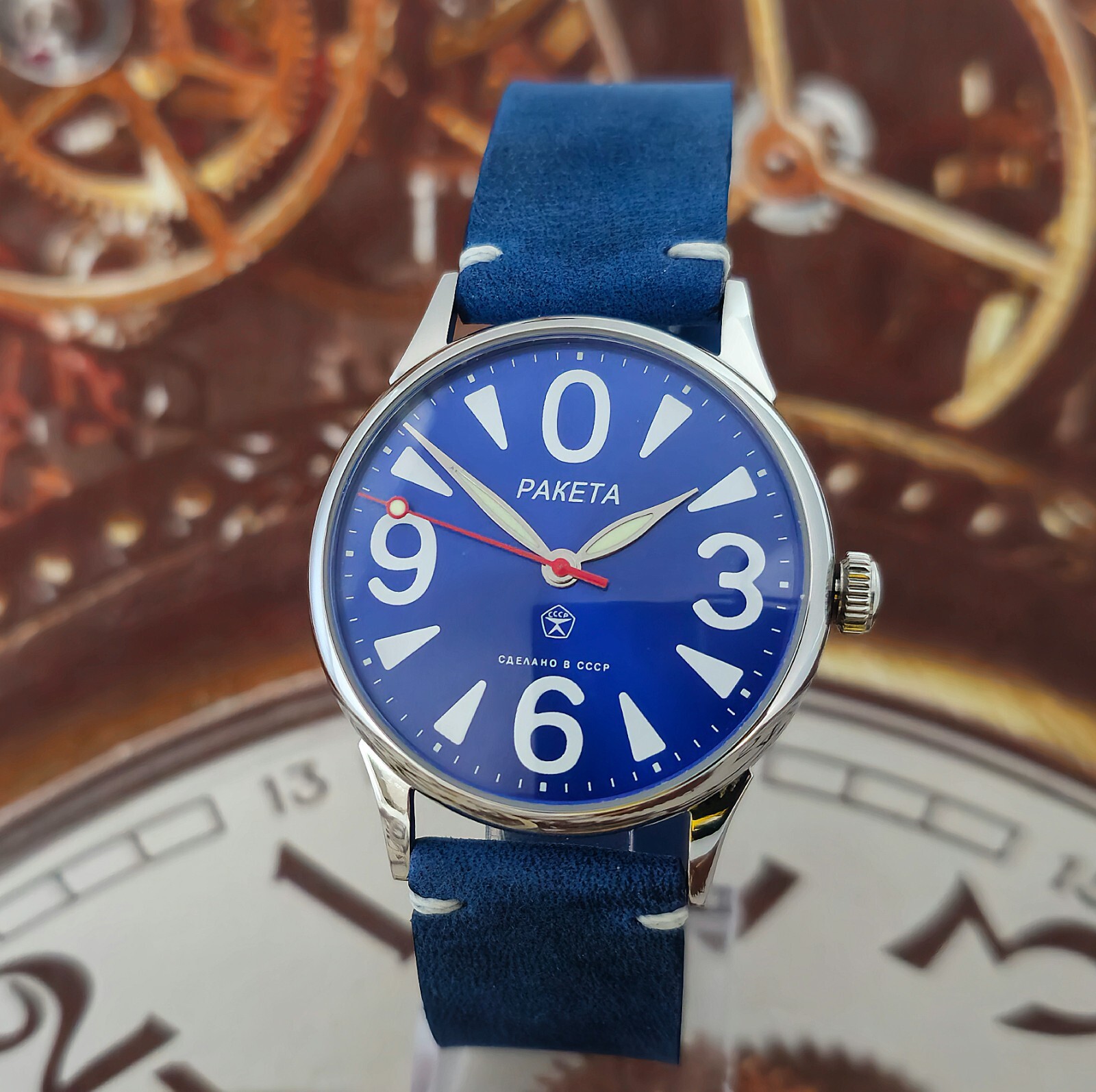 Vintage Watch USSR RAKETA Big Zero Blue Dial Wristwatch Mechanism 2609.HA 19J
