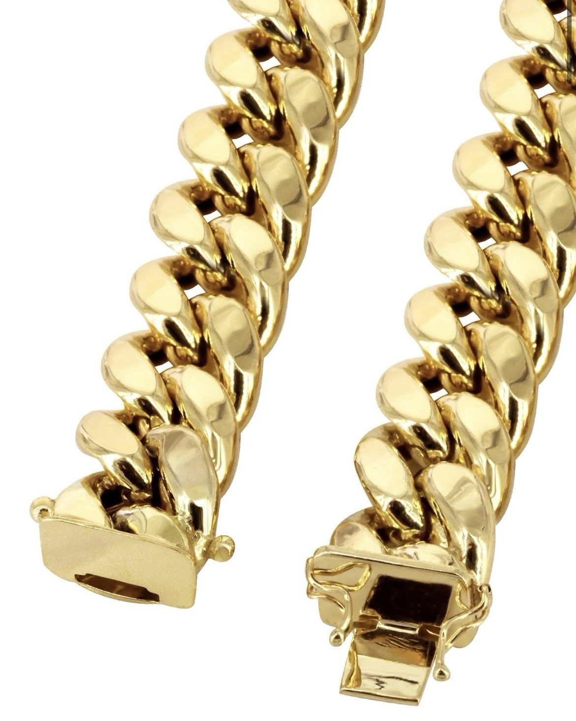 20 Inch Solid Yellow Miami Cuban Link Chain 14K Gold.
