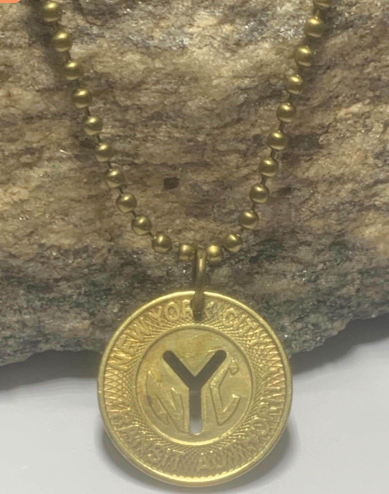 New York City NYC Authority Bus Subway Rail Token Pendant Necklace Chain