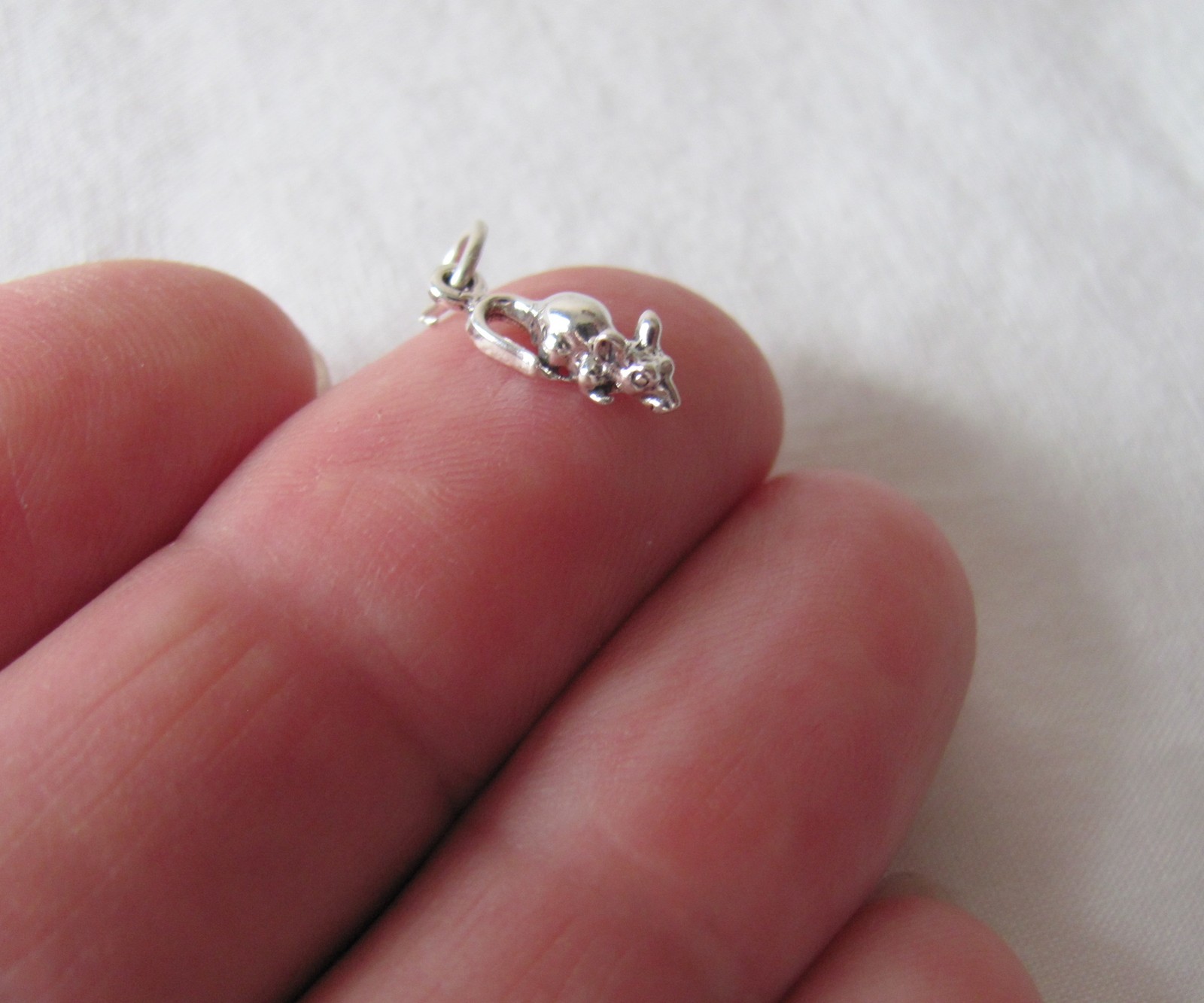 Very small Sterling Silver Mouse mini tiny charm.