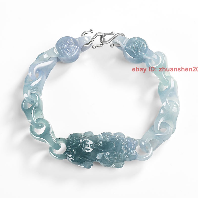 Certified Bluewater A Jade jadeite Carved Dragon Pixiu Anchor Link Luck Bracelet
