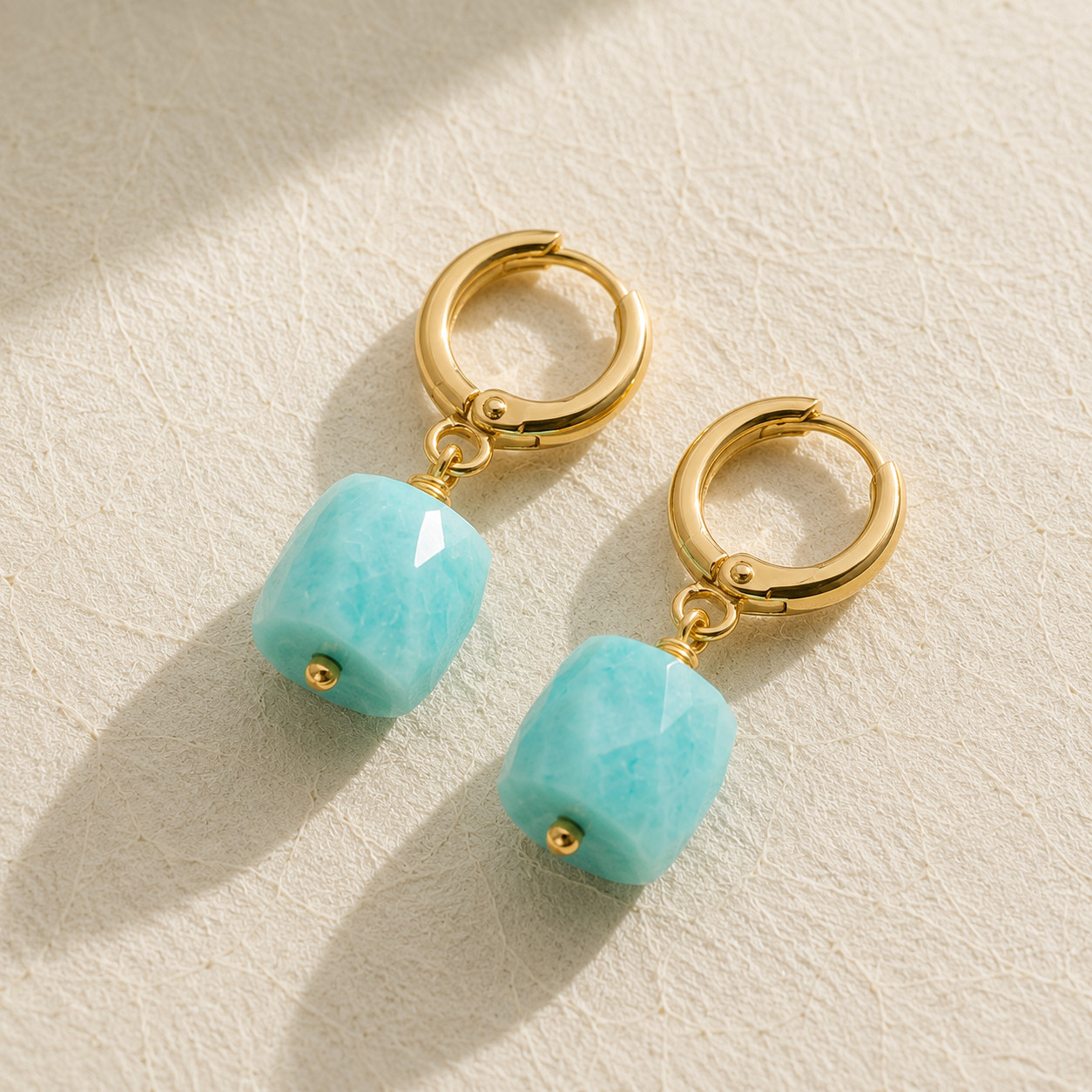 Natural Amazonite Cube Drop Earrings | 18K Gold Plated | Truth & Calm | Boho