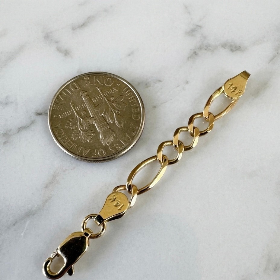 4.7mm Solid Royal Figaro Chain Necklace Bracelet Extender Real 14K Yellow Gold