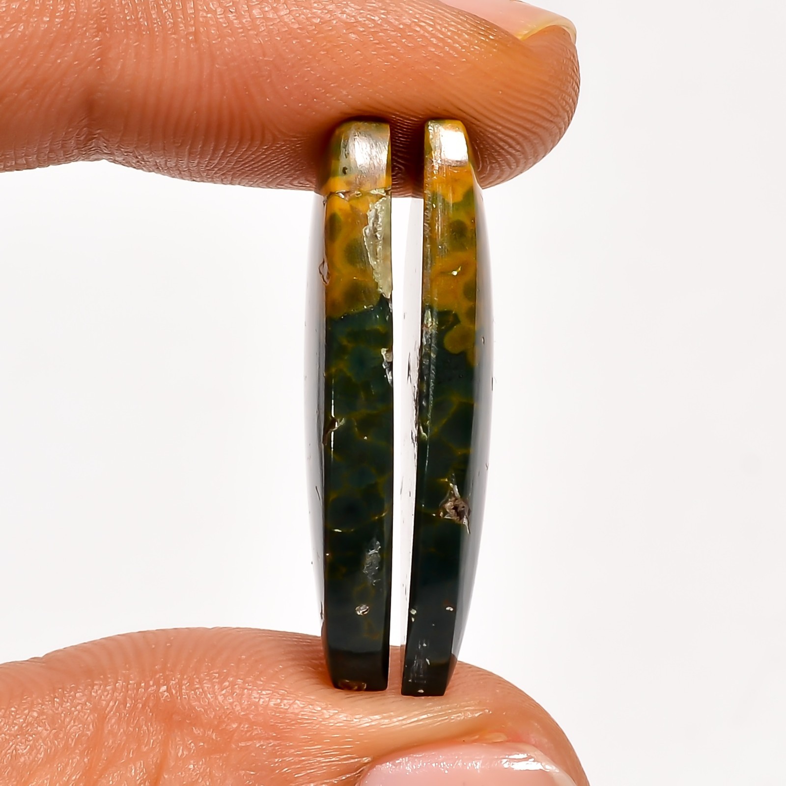 Natural Ocean Jasper Gemstone Matching Pair 30x14mm Fancy Shape Earrings Stone