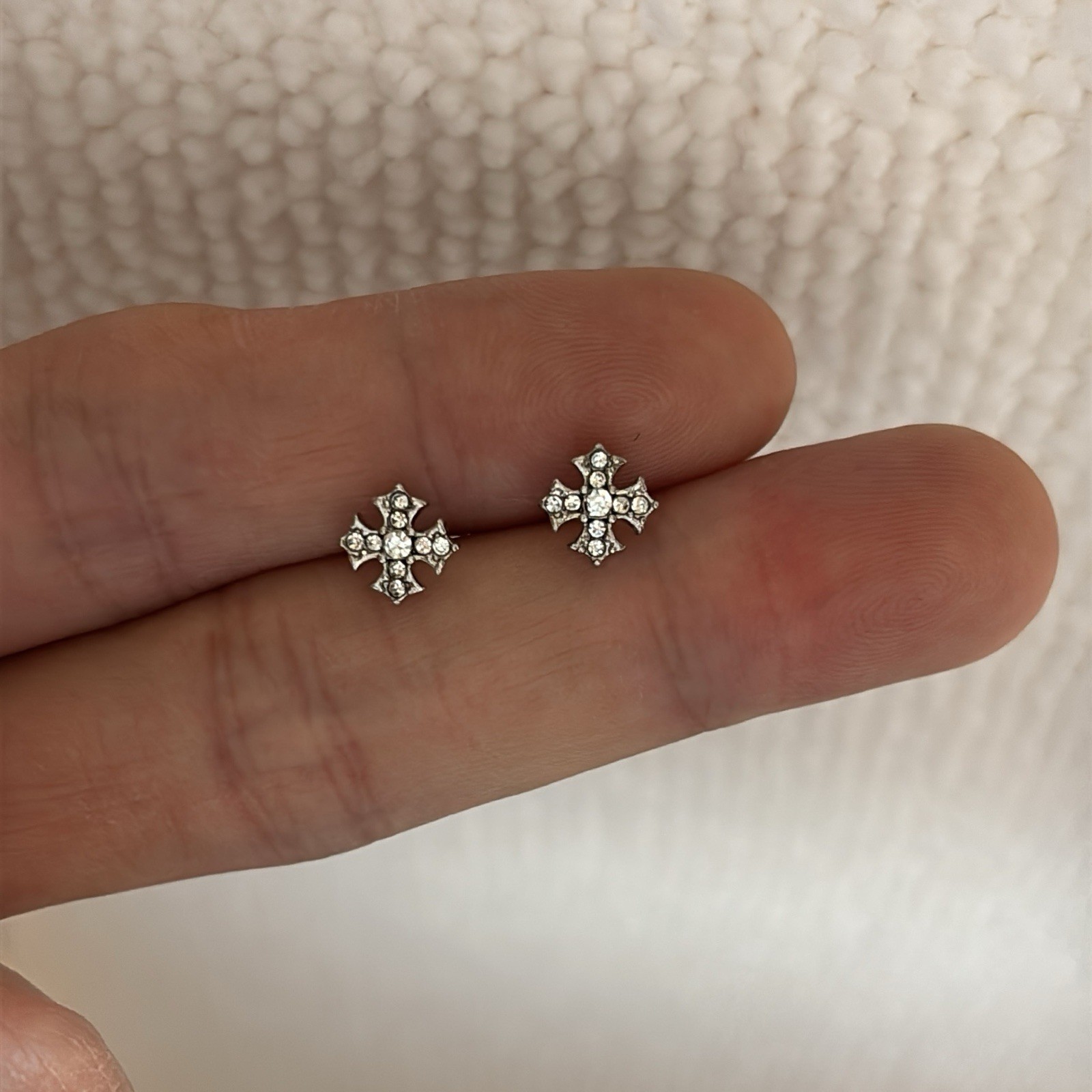 Small CZ Cross Stud Earrings for Men Women Screw Back Design Unisex Earrings