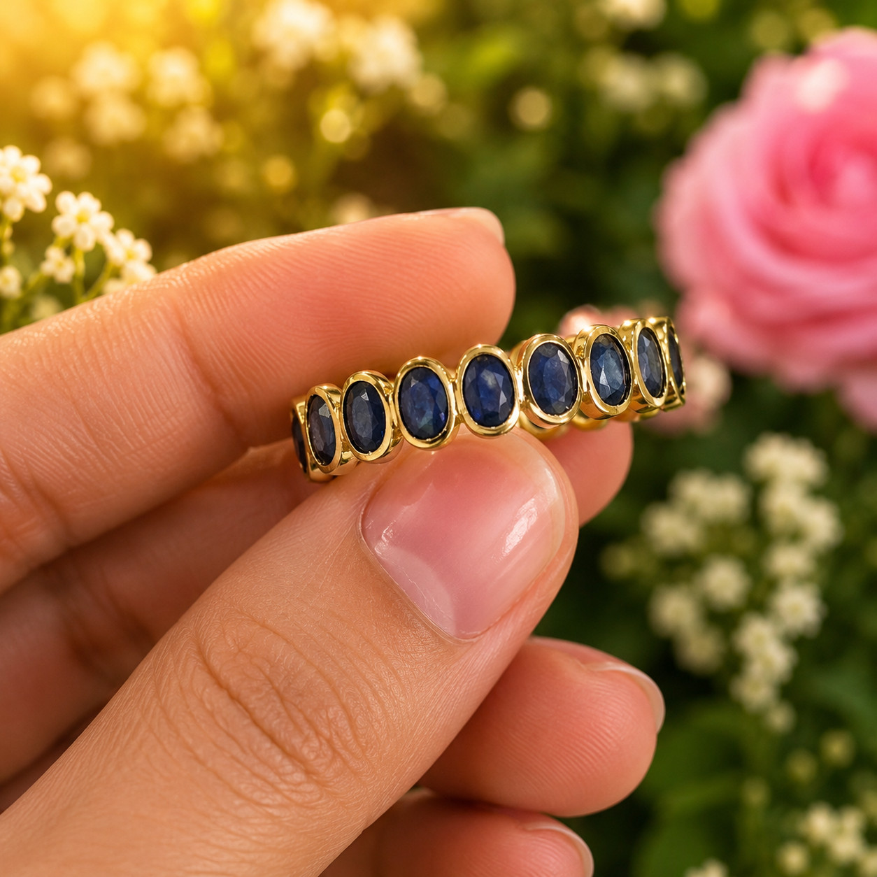 2Ct Lab Created Blue Sapphire Eternity Wedding Band Ring 14K Yellow Gold Plated