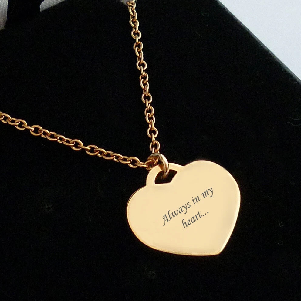 Engraved Heart Necklace: Personalized Stainless Steel Pendant with Free Chain