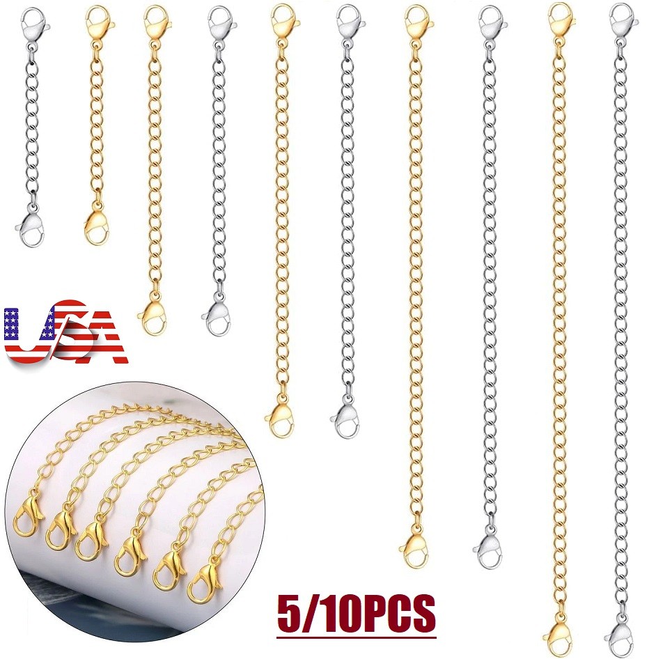 Necklace Extender 5/10Pcs Chain Extenders for Necklaces Bracelet, Gold & Silver