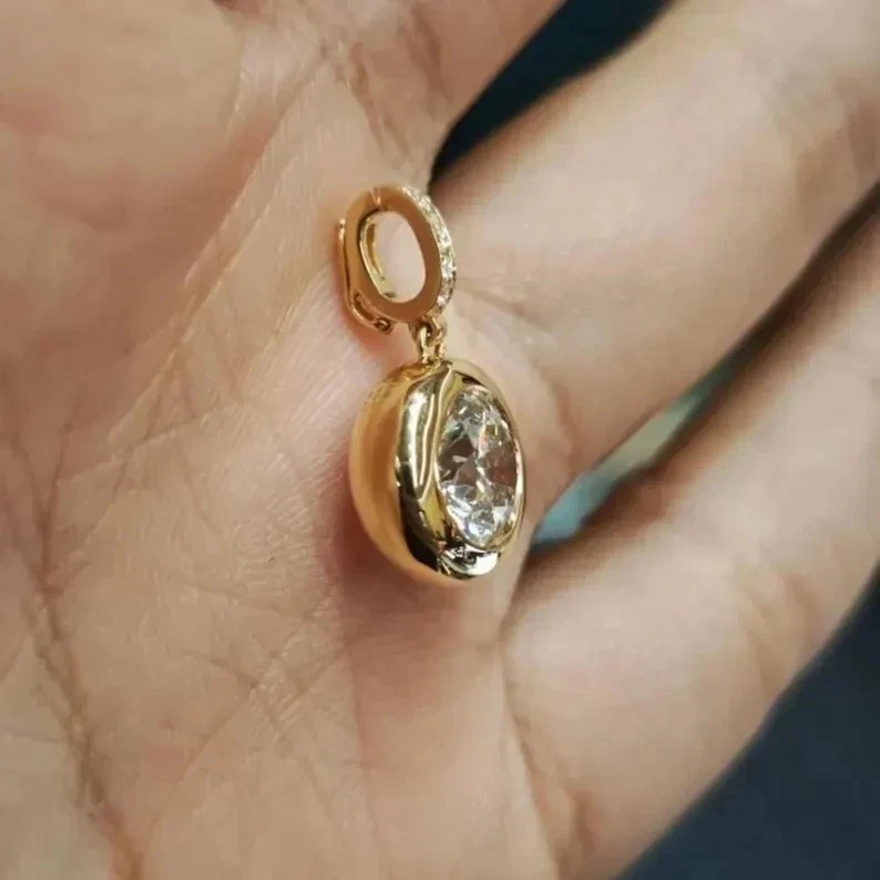 3CT Round Cut Lab Created Diamond Bezel Set Charm Pendant 14k Yellow Gold Plated