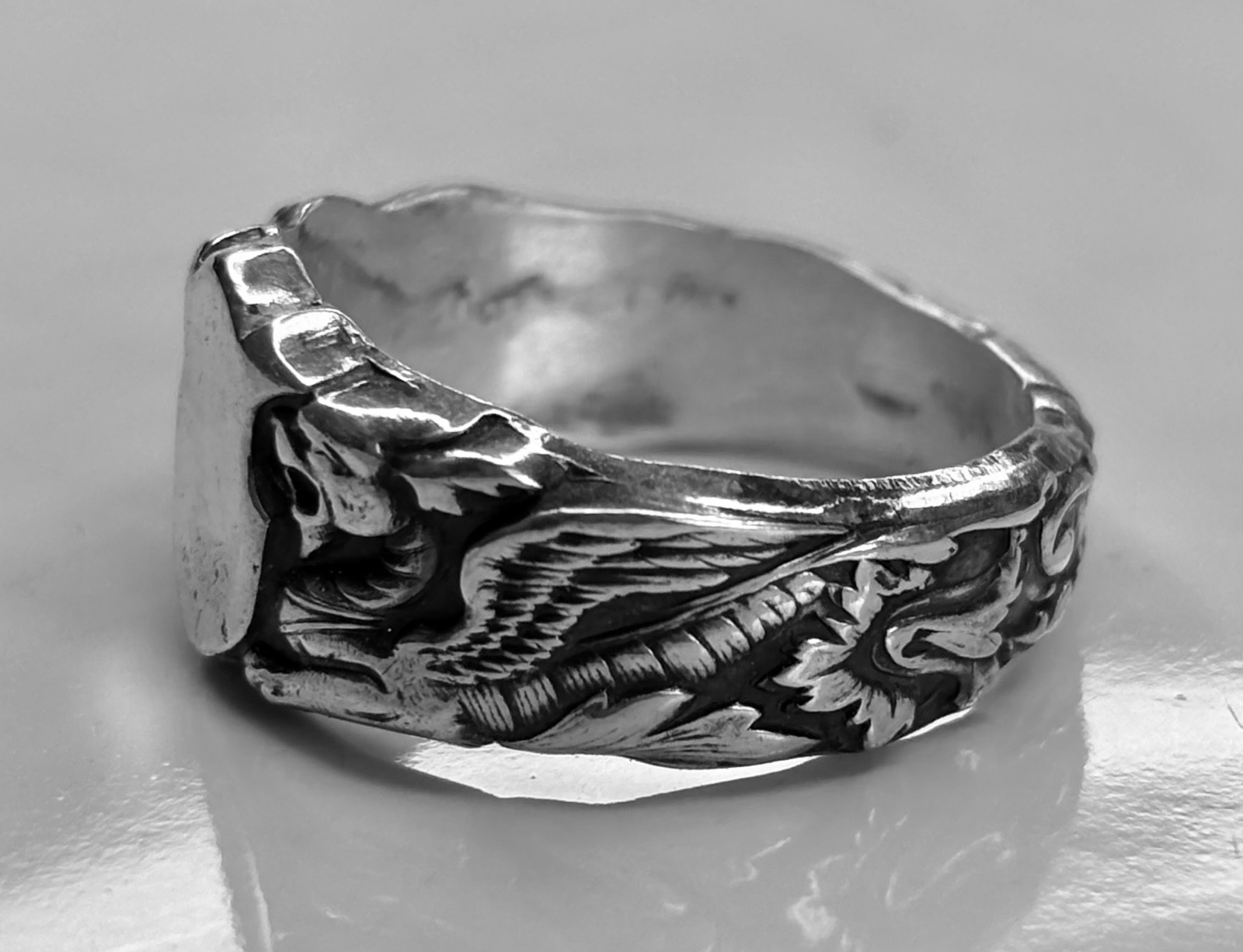 pure Silver dragon and shield Ring 999.Pure Fine Silver Bold, dragon Design