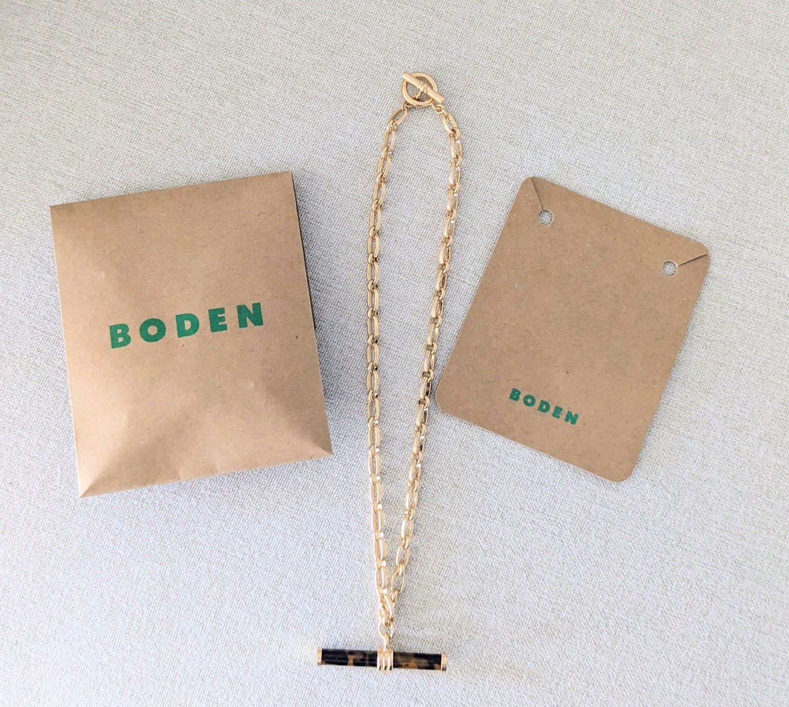 😍 BODEN Tortoise Gold Chain Link T-bar Necklace – NEW!