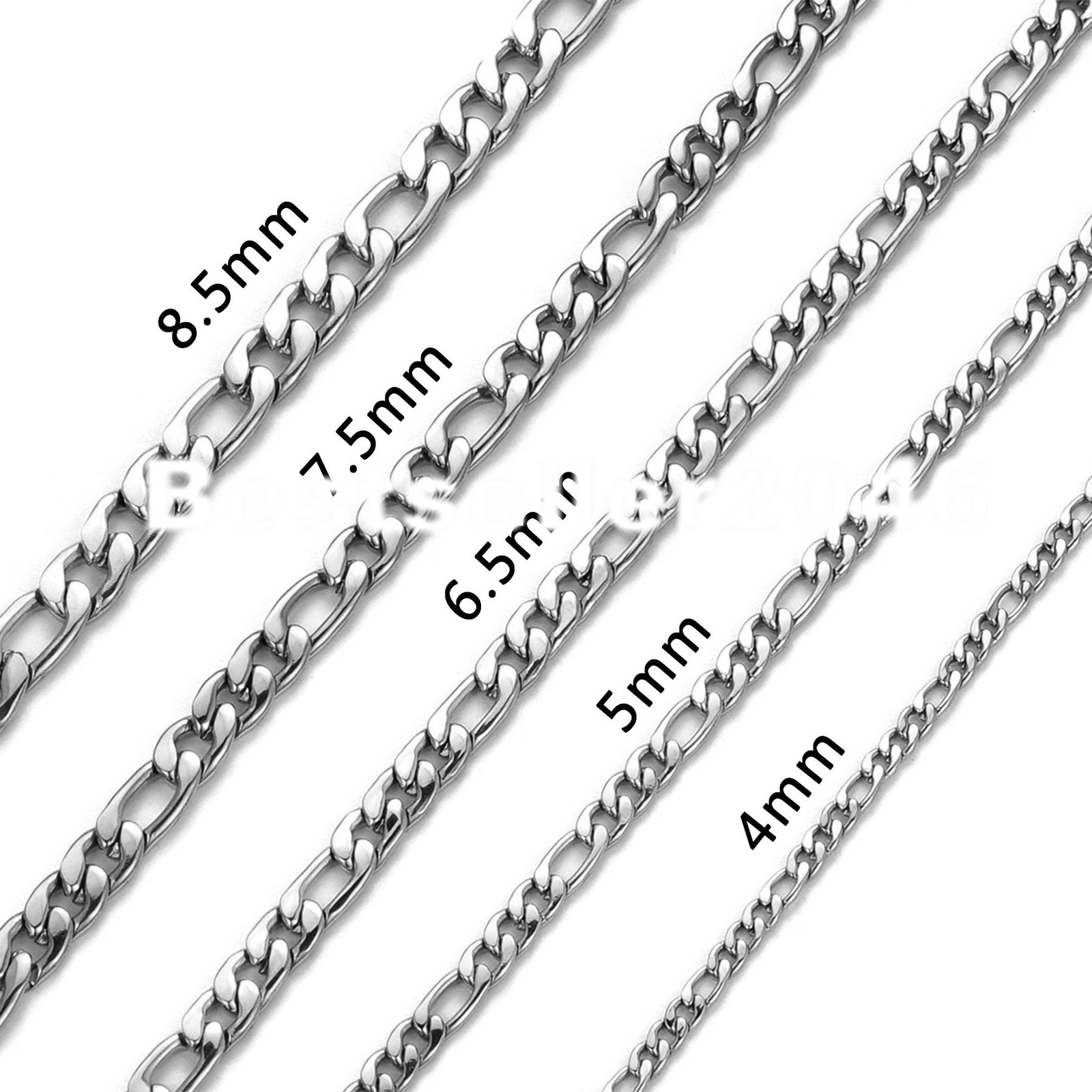 4/5/6.5/7.5/8.5mm Mens Womens Stainless Steel Figaro Chain Link Necklace 16″-24″