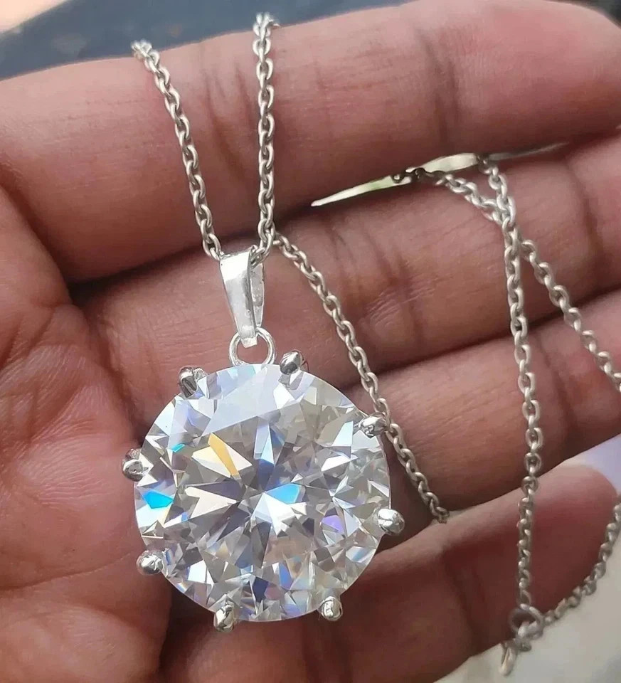 RARE 14.50 Ct Certified White Treated Diamond Solitaire Pendant in 925 Silver