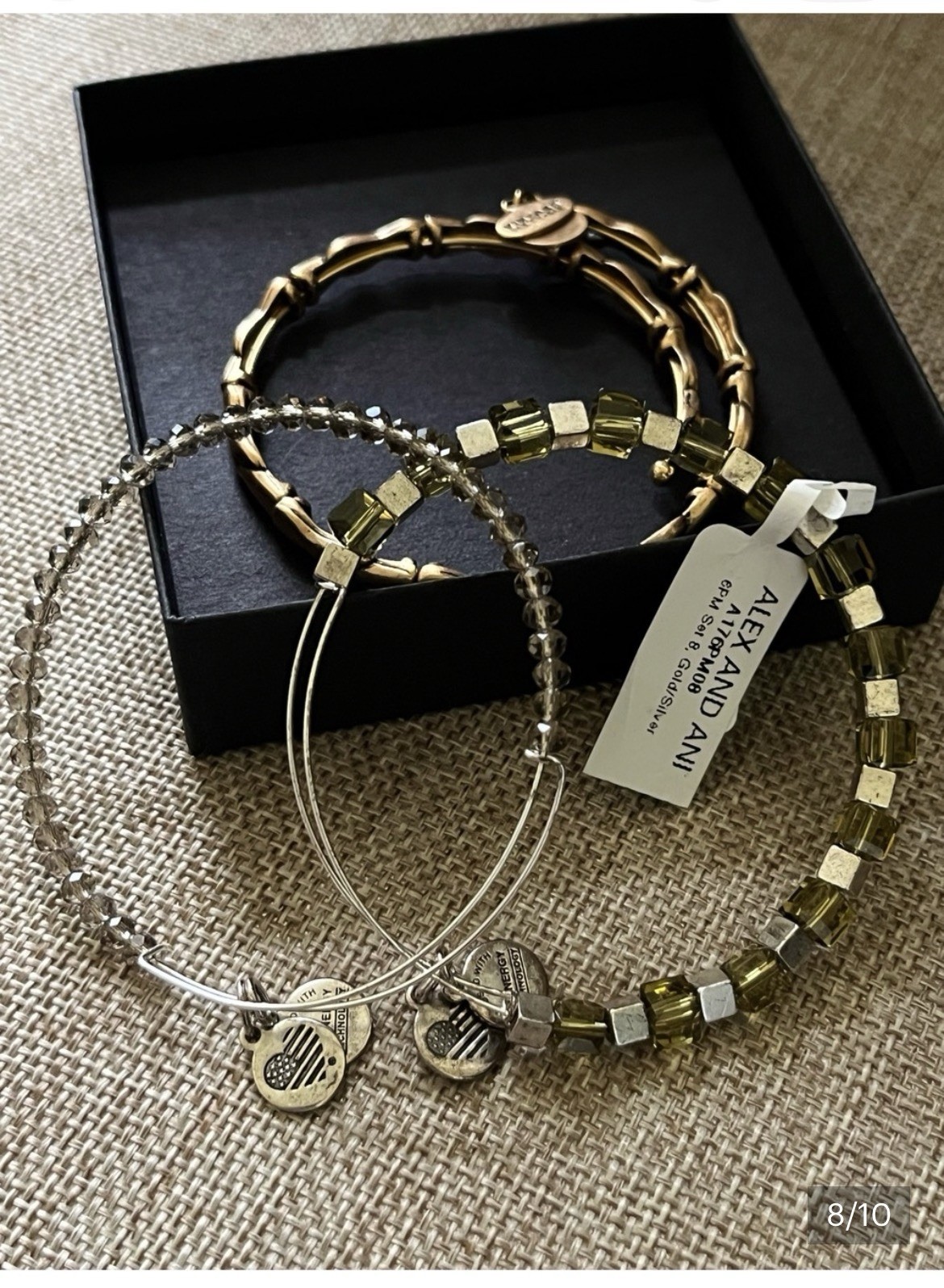 Alex and Ani 3pc Mixed Lot Charm Bangle & Wrap Bracelet Gold/Silver Green Beads
