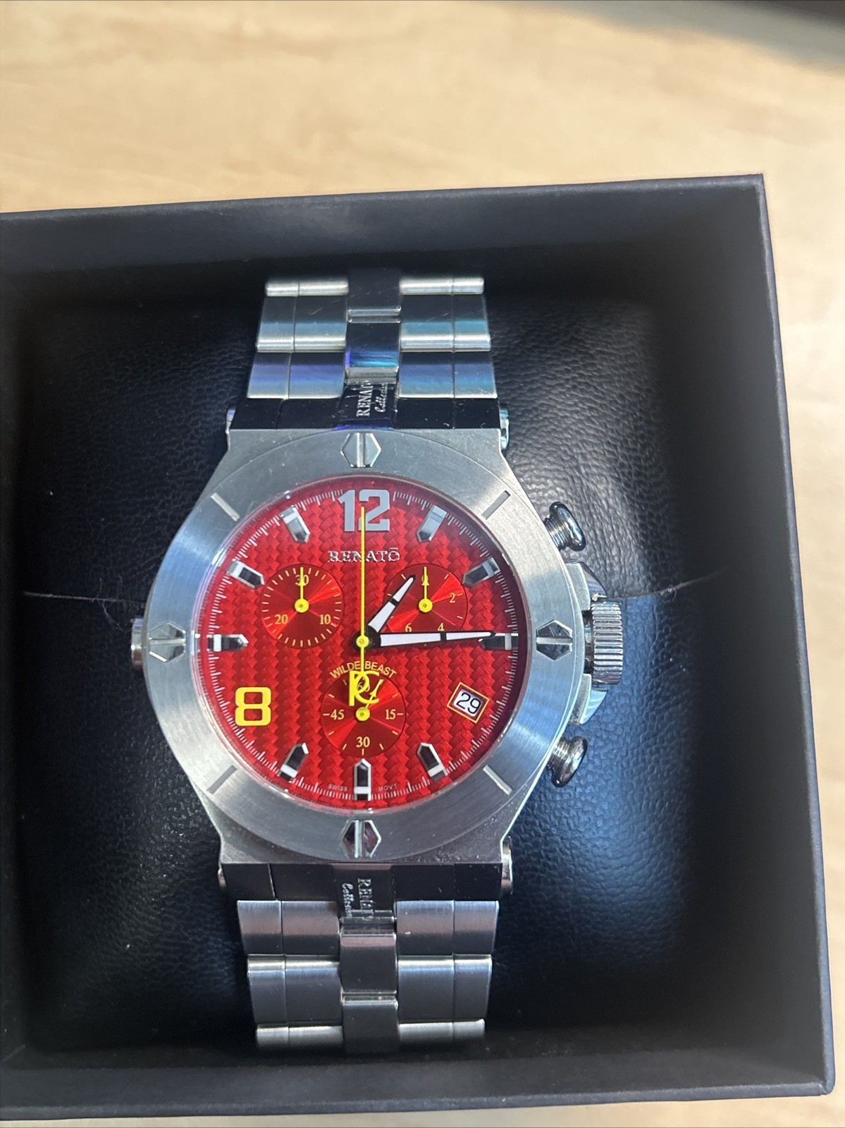 Renato Wilde Beast Men’s Watch Stainless Steel, Swiss Components, Red Face