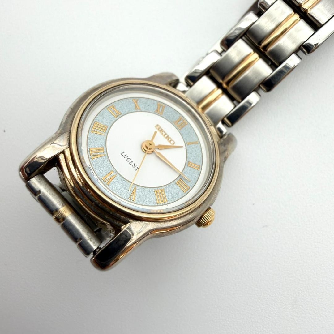 Excellent condition Seiko Lucent wristwatch, new battery, Roman numerals, gold,