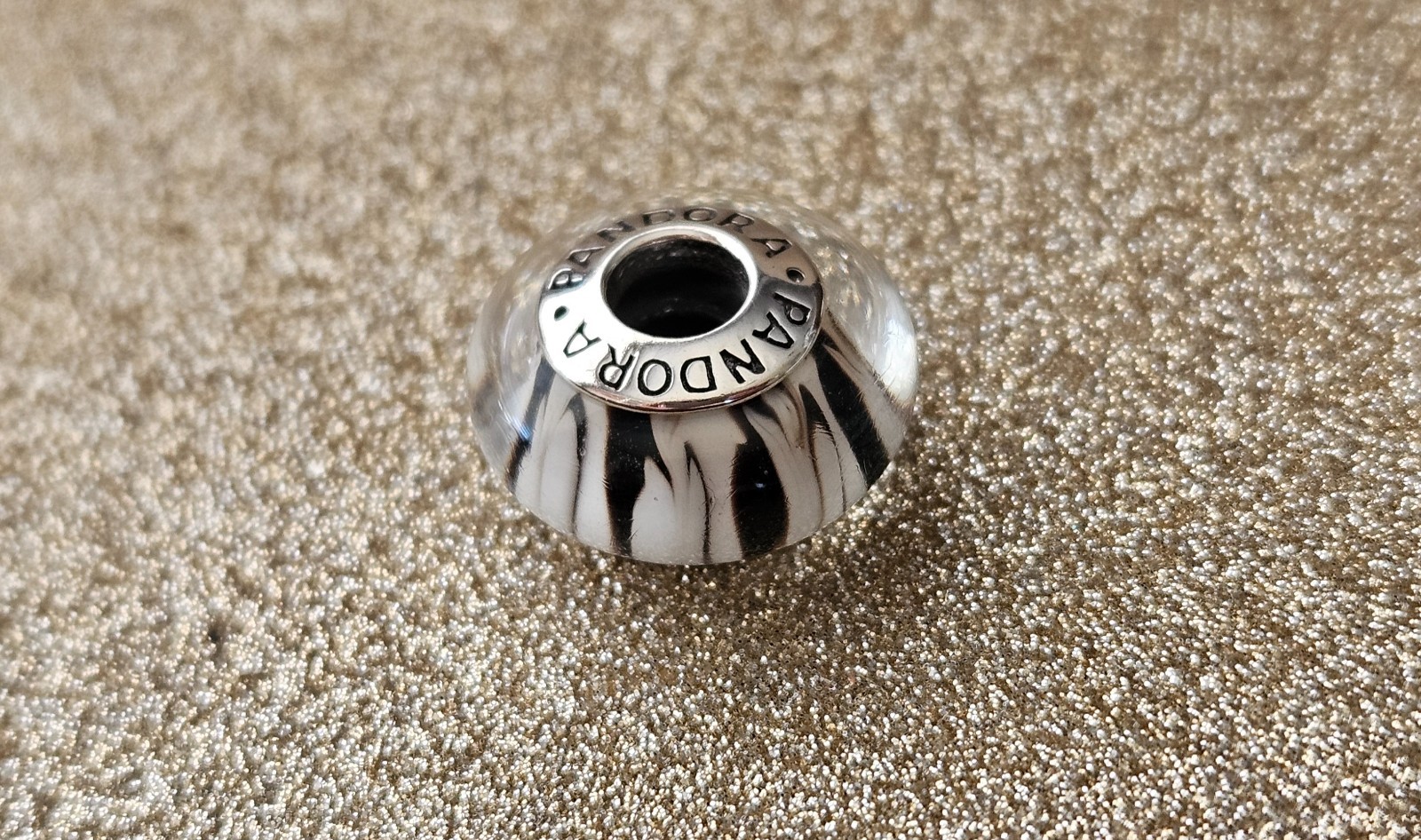 Authentic Pandora Silver Animal Print Zebra Murano Charm
