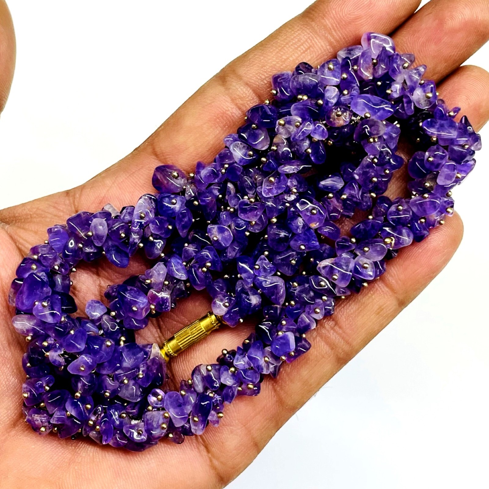 Natural Purple Amethyst Boutique Designer Handmade Beaded Necklace 18 Inches