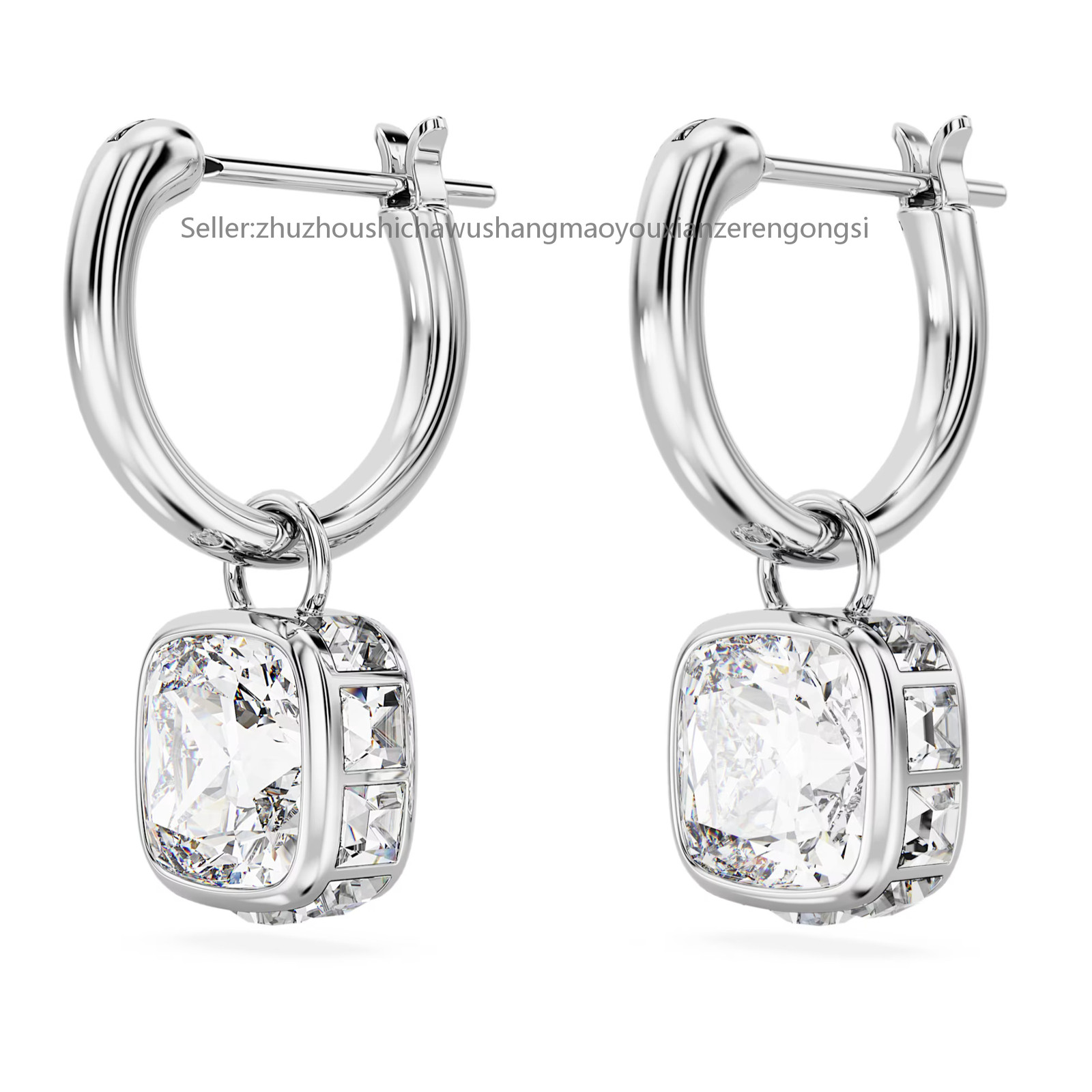 Chroma White Rhodium Plated Drop Earrings Square Cut New