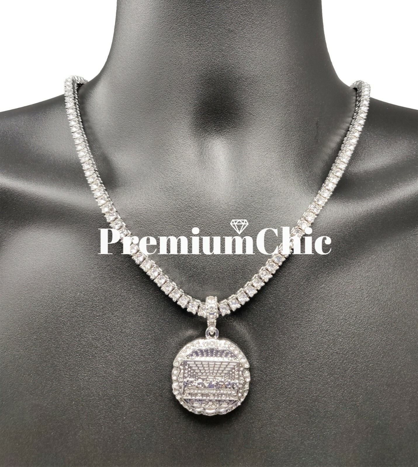 Last Supper CZ Pendant & ICED Tennis Chain Choker Mens Plated Hip Hop CZ Jewelry