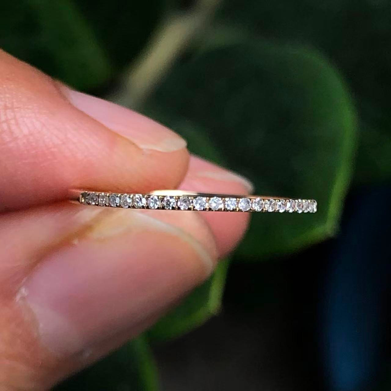 Stackable Wedding Band 10K Solid Gold 1mm Thin Natural Diamond Eternity Ring