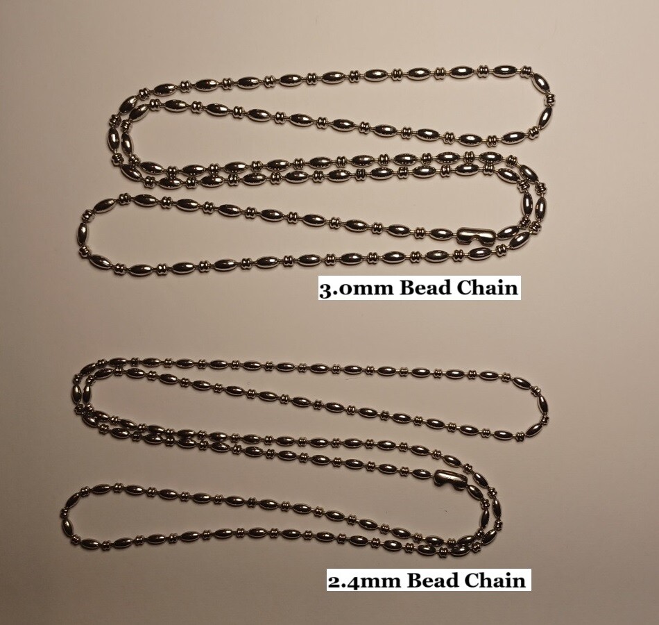 Silver Stainless Steel Rice & 2 Smashed Ball Bead Stylish Fashion Dog Tag Chain