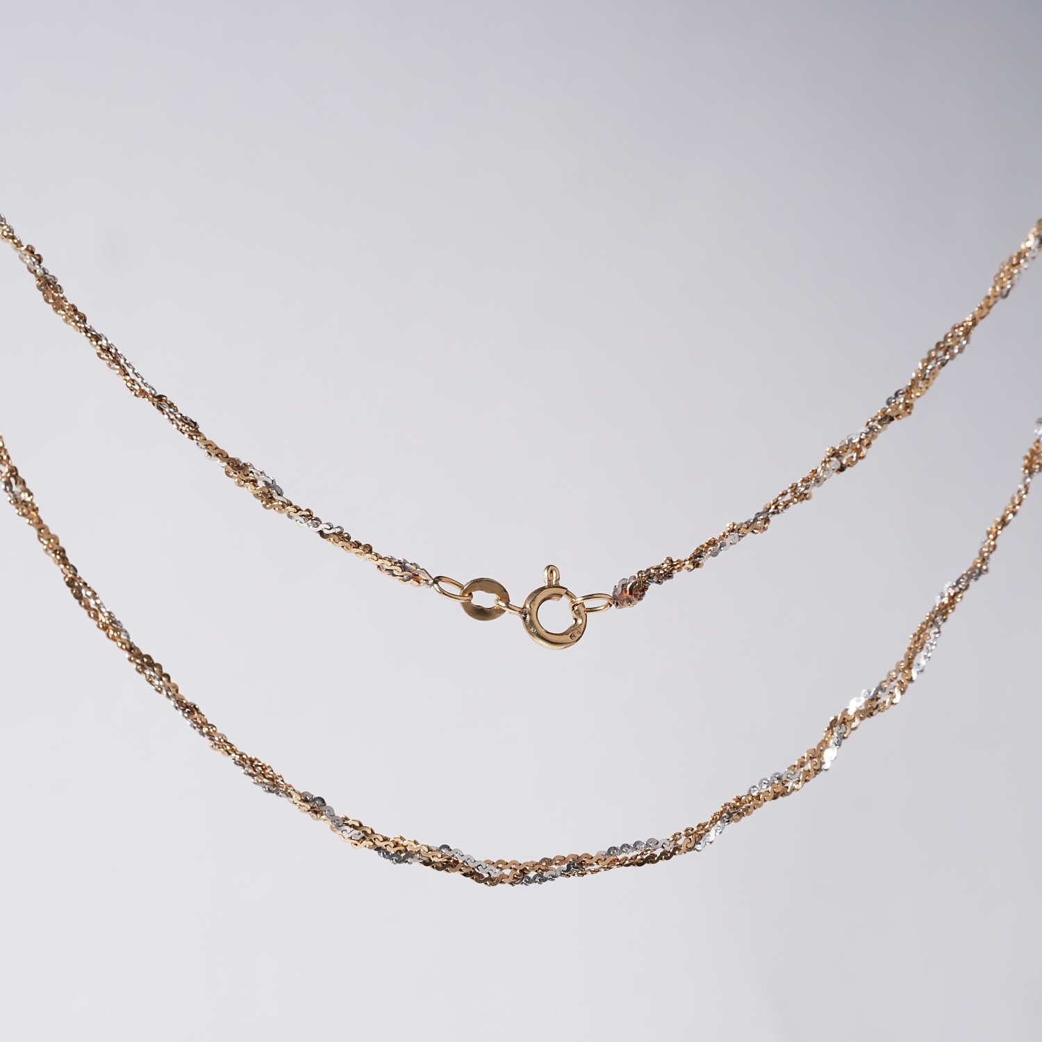 Vintage 9ct Yellow & White Gold Twisted Link Chain Necklace 45cm Long Two Tone