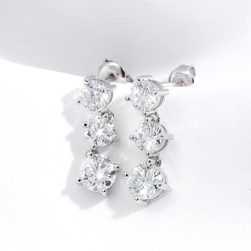 3.6CTTW Journey Dazzling Moissanite Dangle Drop Earrings 925 Silver WG