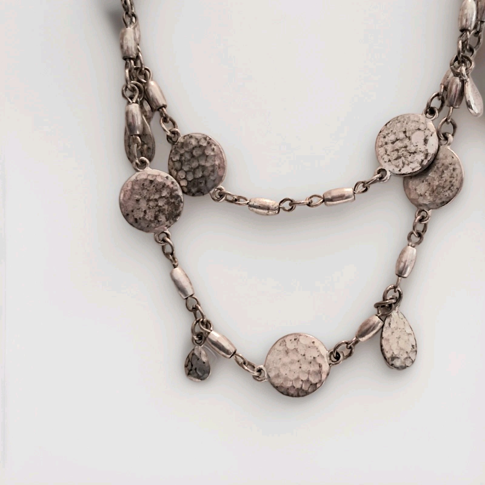 Silvertone Hammered/Textured Flat Disc Necklace