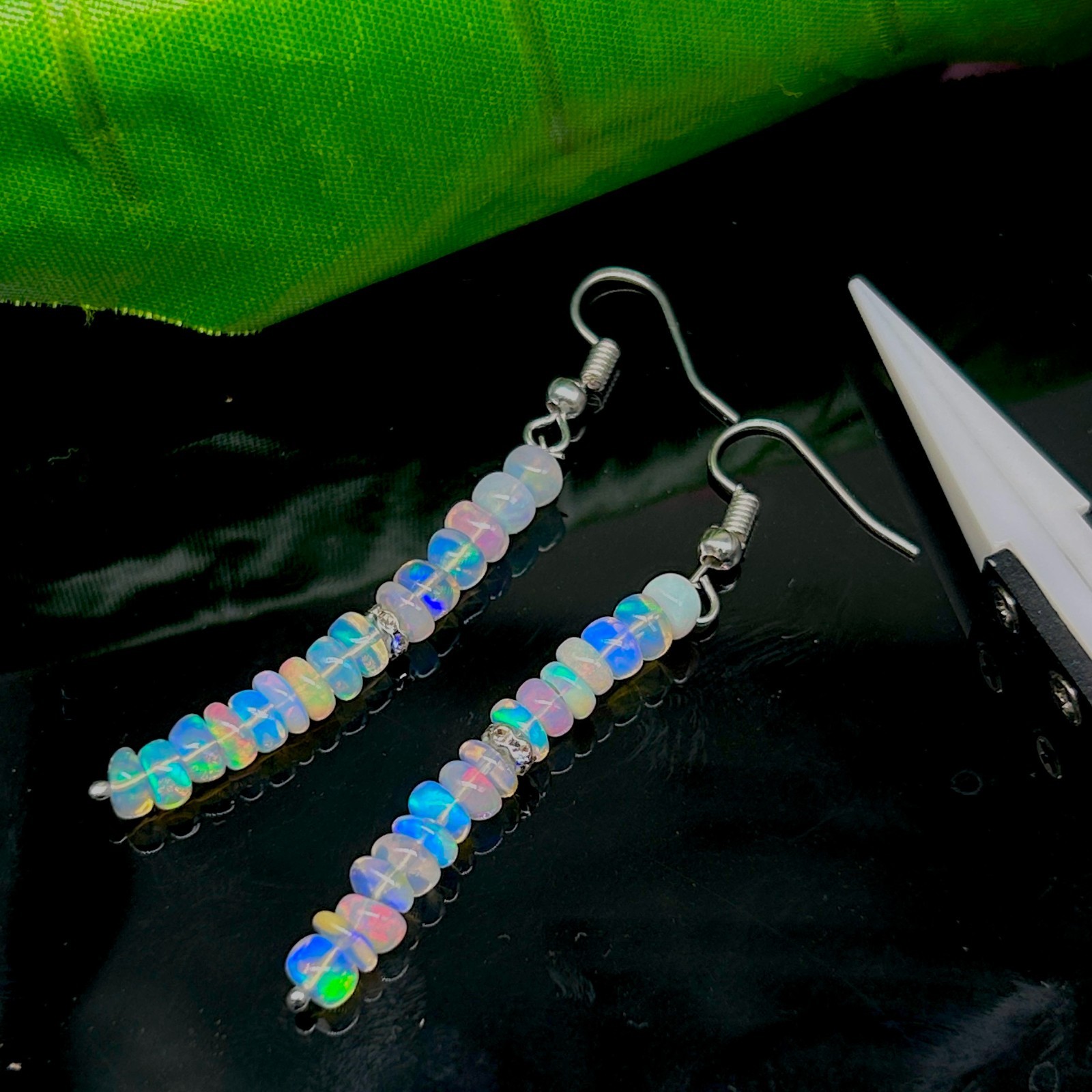 AAA+ Fire Opal Gemstone Cluster Earring, Genuine Multifire Opal Nugget Beads
