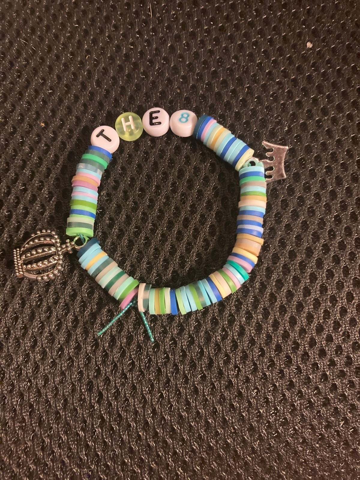 The8 SEVENTEEN Bracelet – 6.5 in – Blue, Green & Purple – Silver Crown Charms –