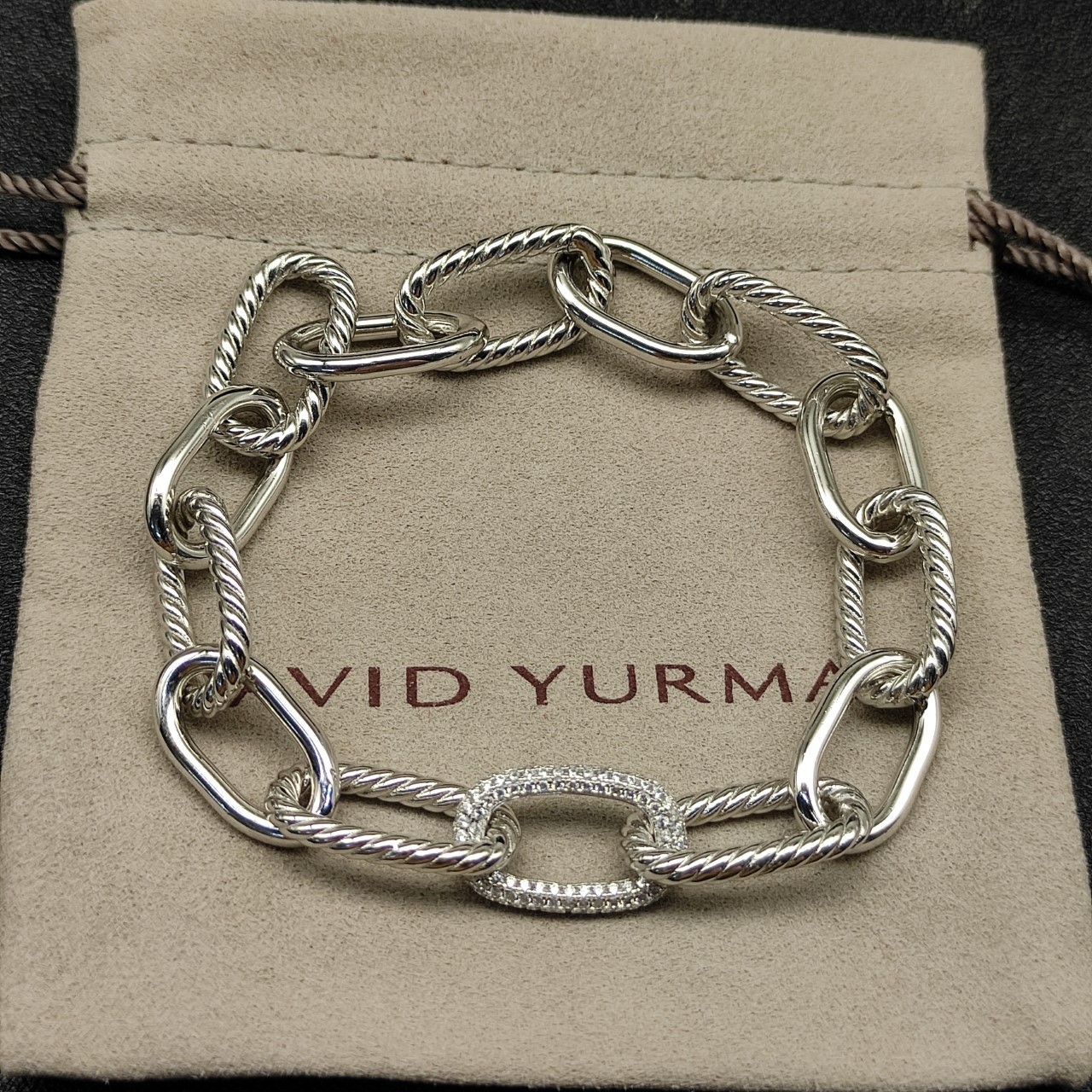 David Madison Chain Bracelet 925 Silver Two-Tone Cable Pave Diamond 21 cm