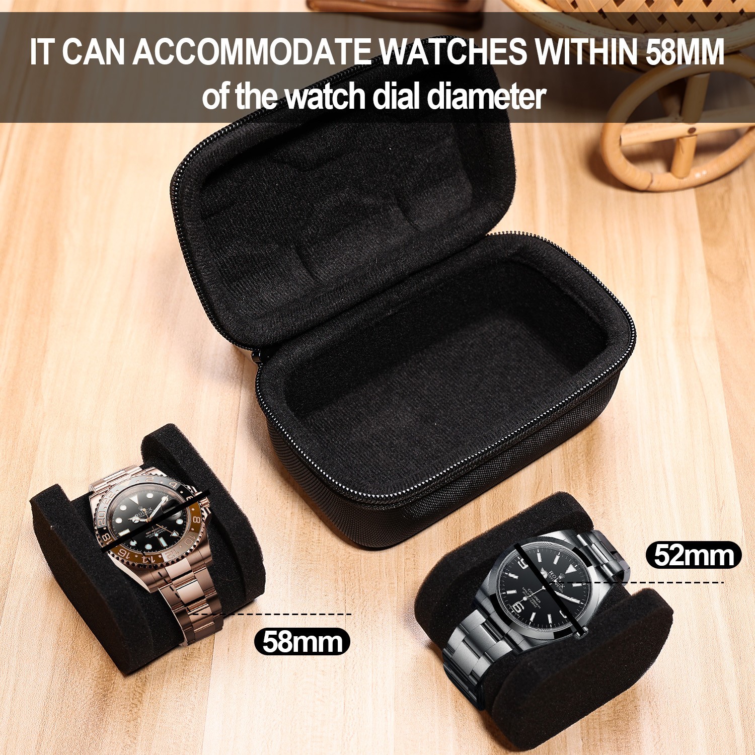 Portable Watch Box Organizer 2 Slots Wrist Watch Storage Case Holder for Travel