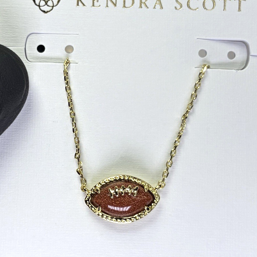 Kendra Scott Gold Plated Oval Goldstone Football Pendant Necklace Charm