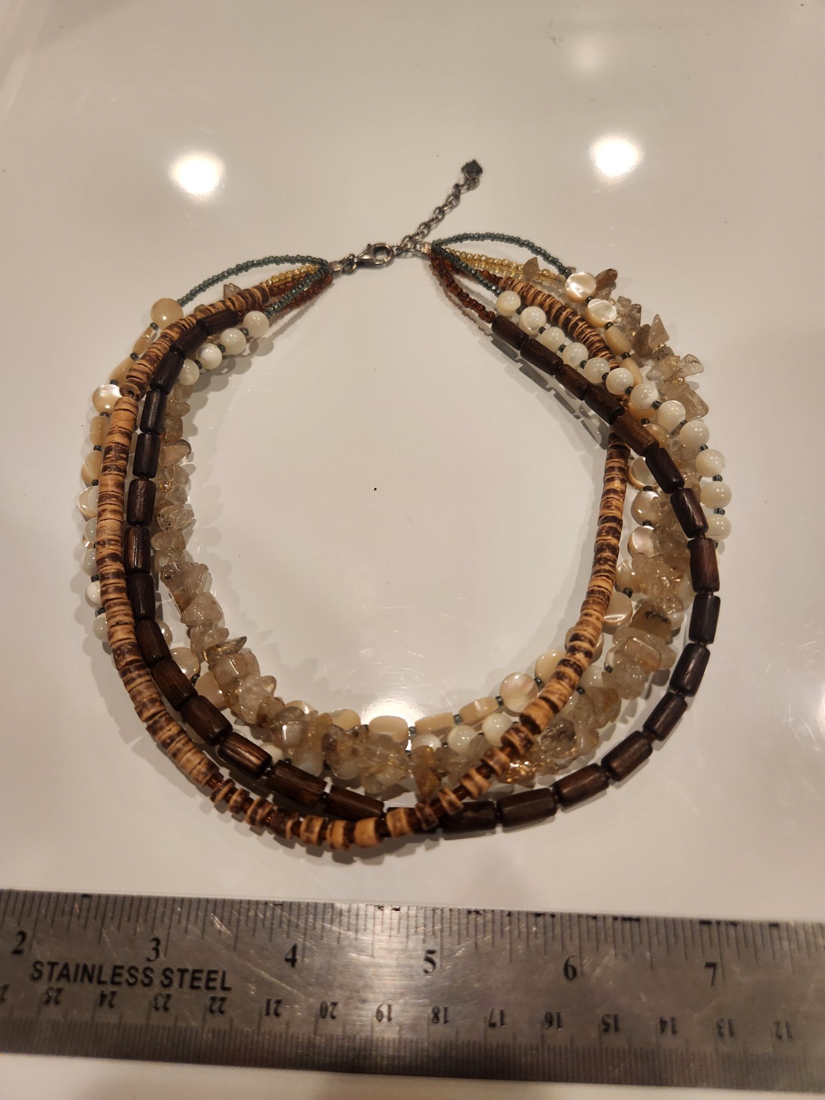 Silpada Sterling Silver 5 Strand Mop Quartz Wood Shell Necklace 17 In