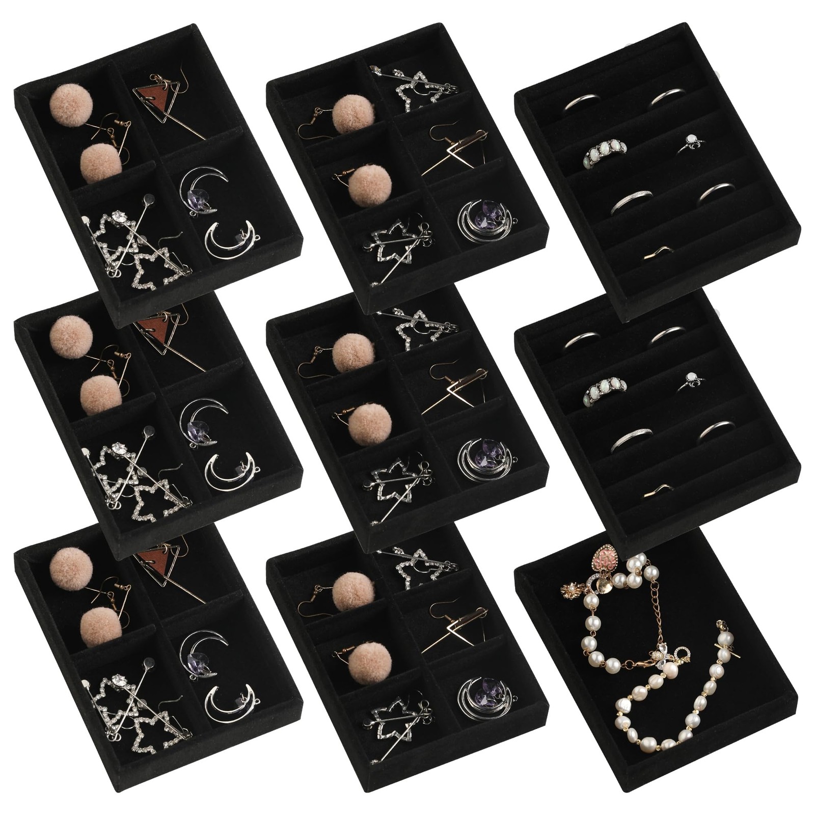 Frebeauty Small Jewelry Organizer for Drawer,Set of 9 Mixed Set 9, Black