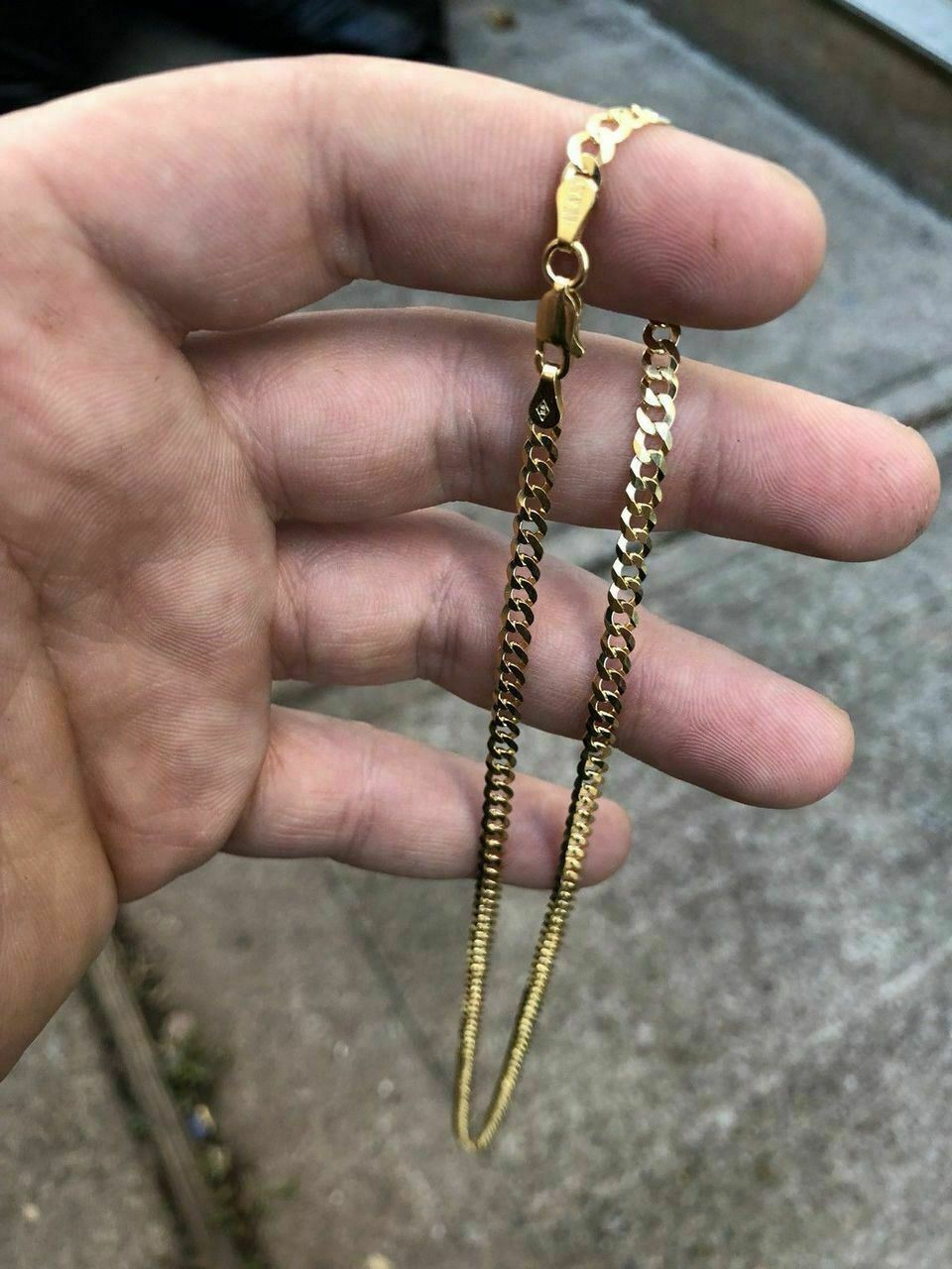 Flat Miami Cuban Link Chain 14K Gold Plated Solid 925 Sterling Silver 4mm ITALY