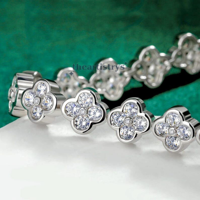 Solid 14K White Gold 7′ Inch Long Tennis Wedding Bracelet VVS1 Round Cut 6 Carat