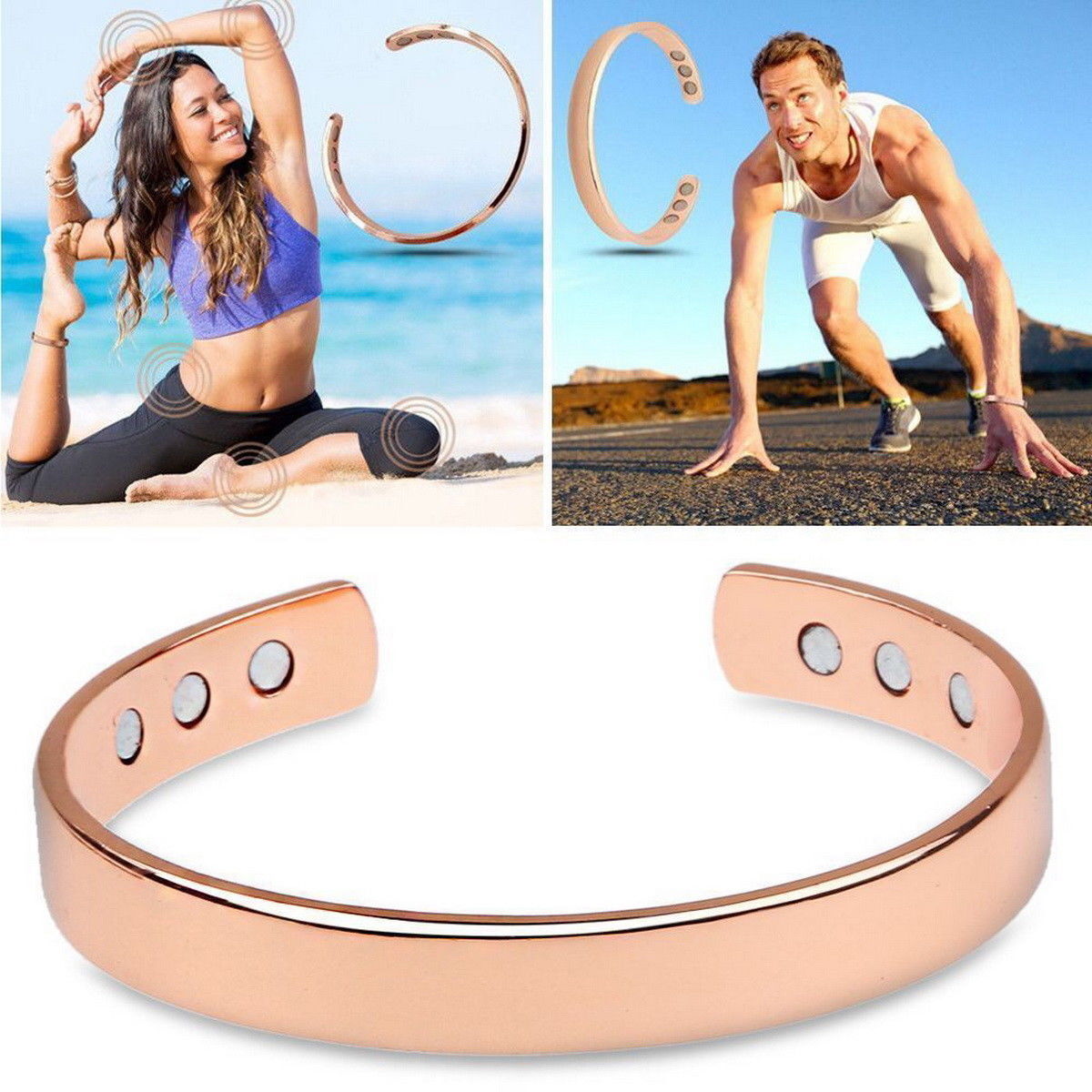 2× Pure Copper Magnetic Bracelet Arthritis Therapy Energy Bangle Pain Relief USA