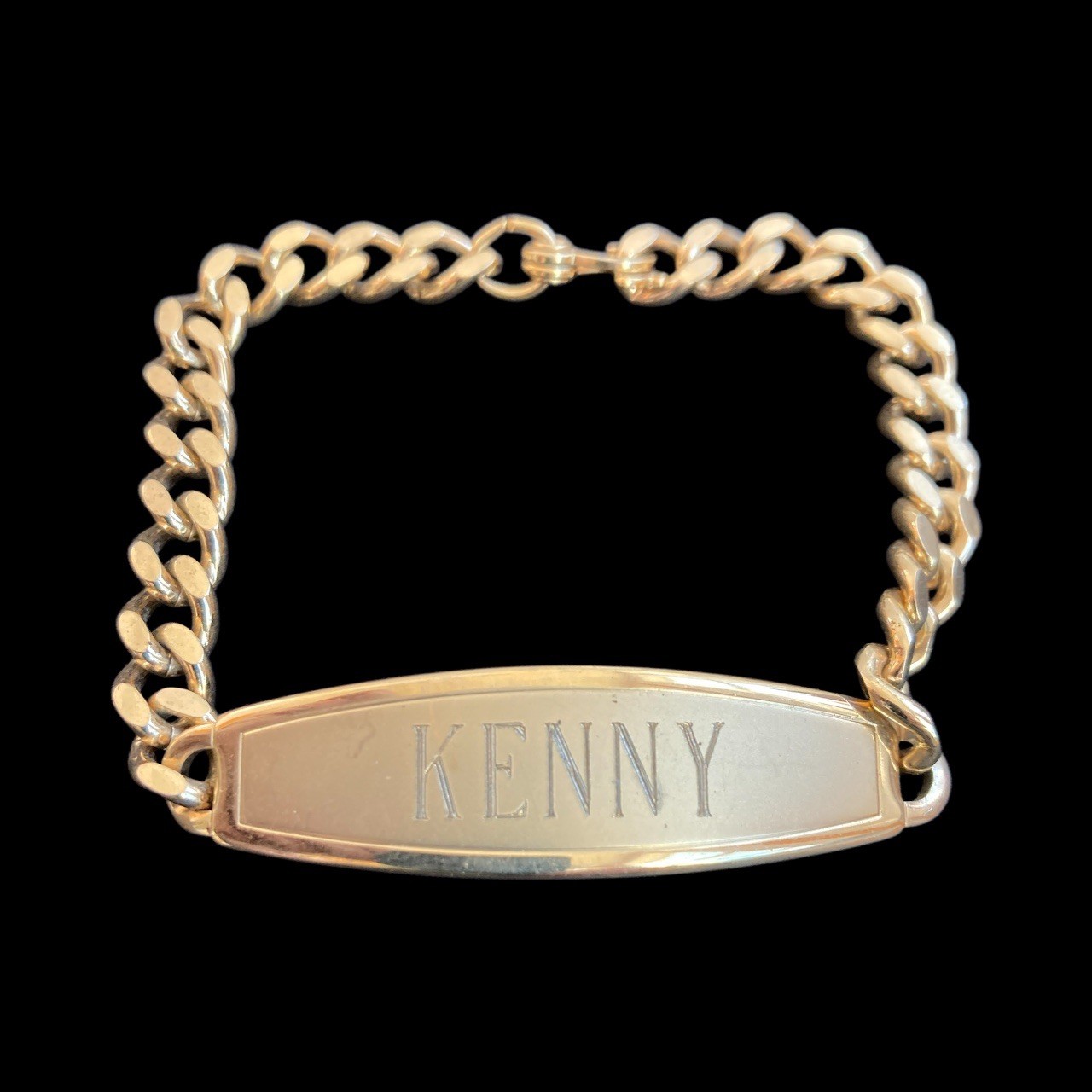 Vtg 1998 SPEIDEL ID Identification Bracelet Gold Tone “KENNY” Etched 7″ Message