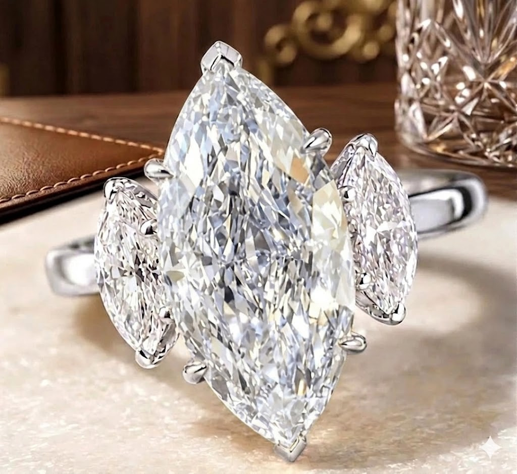 5 CT Certified Marquise Cut White Diamond Ring, Tariffs FREE & Matching Studs.